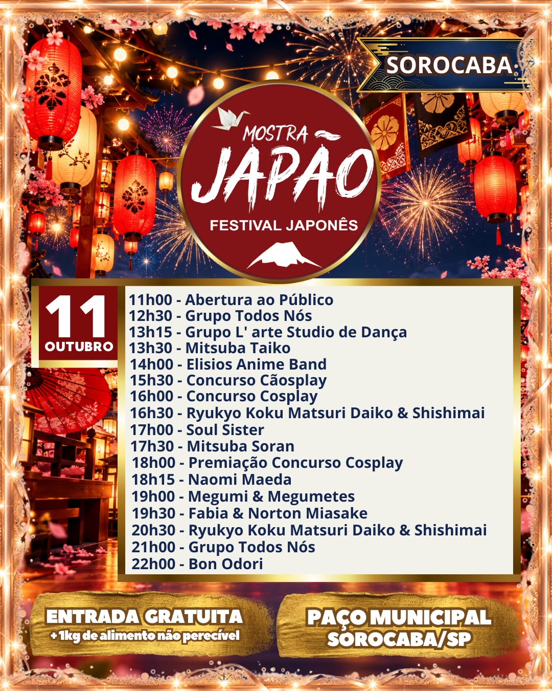 Programação — domingo, 11 de outubro