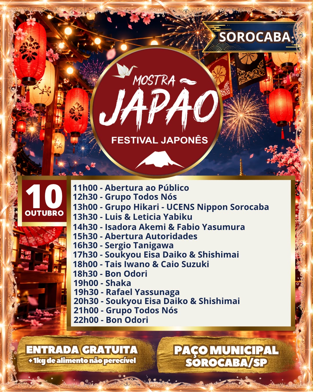 Programação — sábado, 10 de outubro
